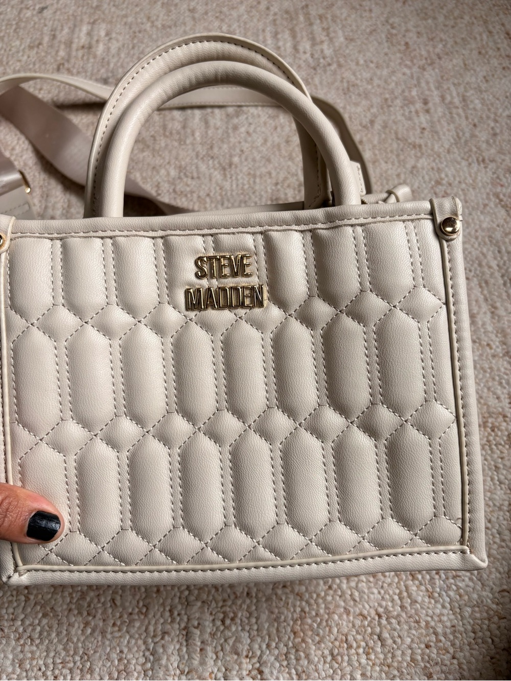 Steve Madden Cream Quilted Mini Satchel with Gold Logo